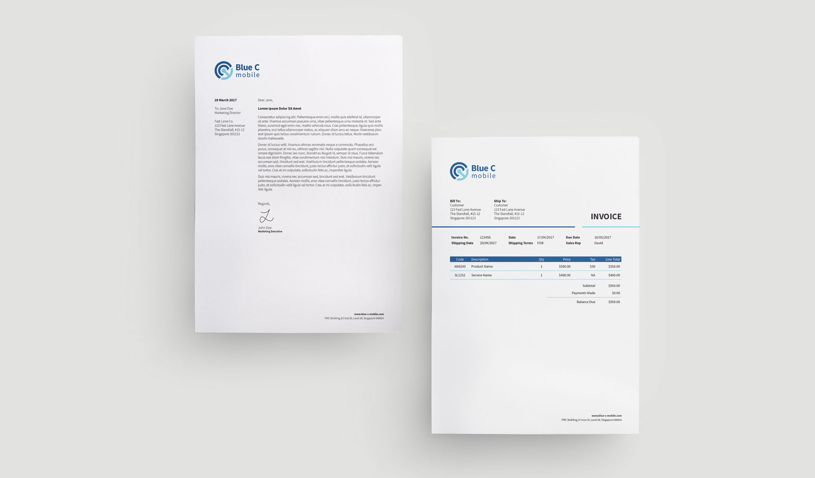 Letterheads and invoice